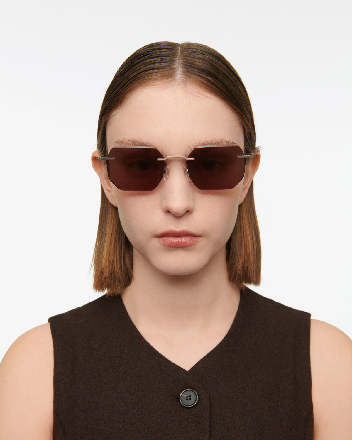 MEVAK: Rectangular Metal Doré sunglasses by GIGI STUDIOS 7850